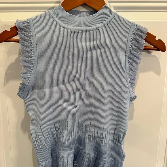 Commense Light Blue Ribbed Ruffle-Trim Tank - Picture 2 of 13